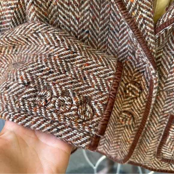 A&F Wool Cropped Jacket Brown Herringbone  wool blazer silk interior large work - Picture 5 of 10